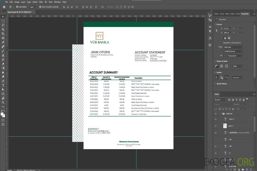 Relevé bancaire Slovaquie VUB template Relevé bancaire Slovaquie VUB template